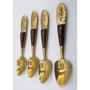 Siamese/Thailand Buddha Brass and Rosewood Tea Spoons Set of 4